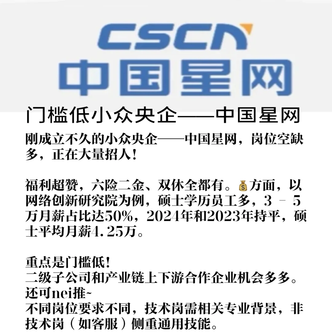 小众央企中国星网开启捞人模式！门槛超低！