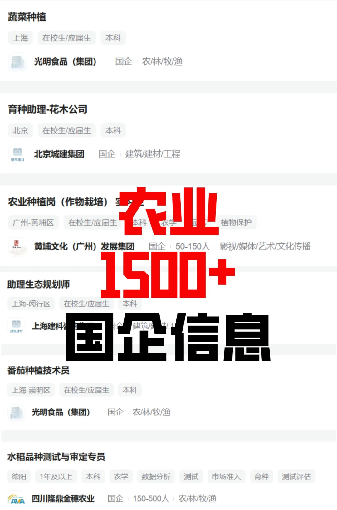 3月农学国企岗位捞人啦！