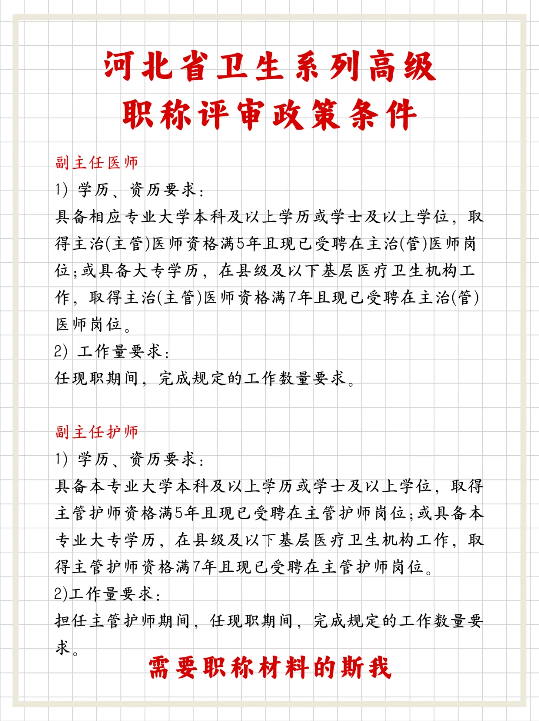 河北省卫生系列高级｜职称评审政策条件