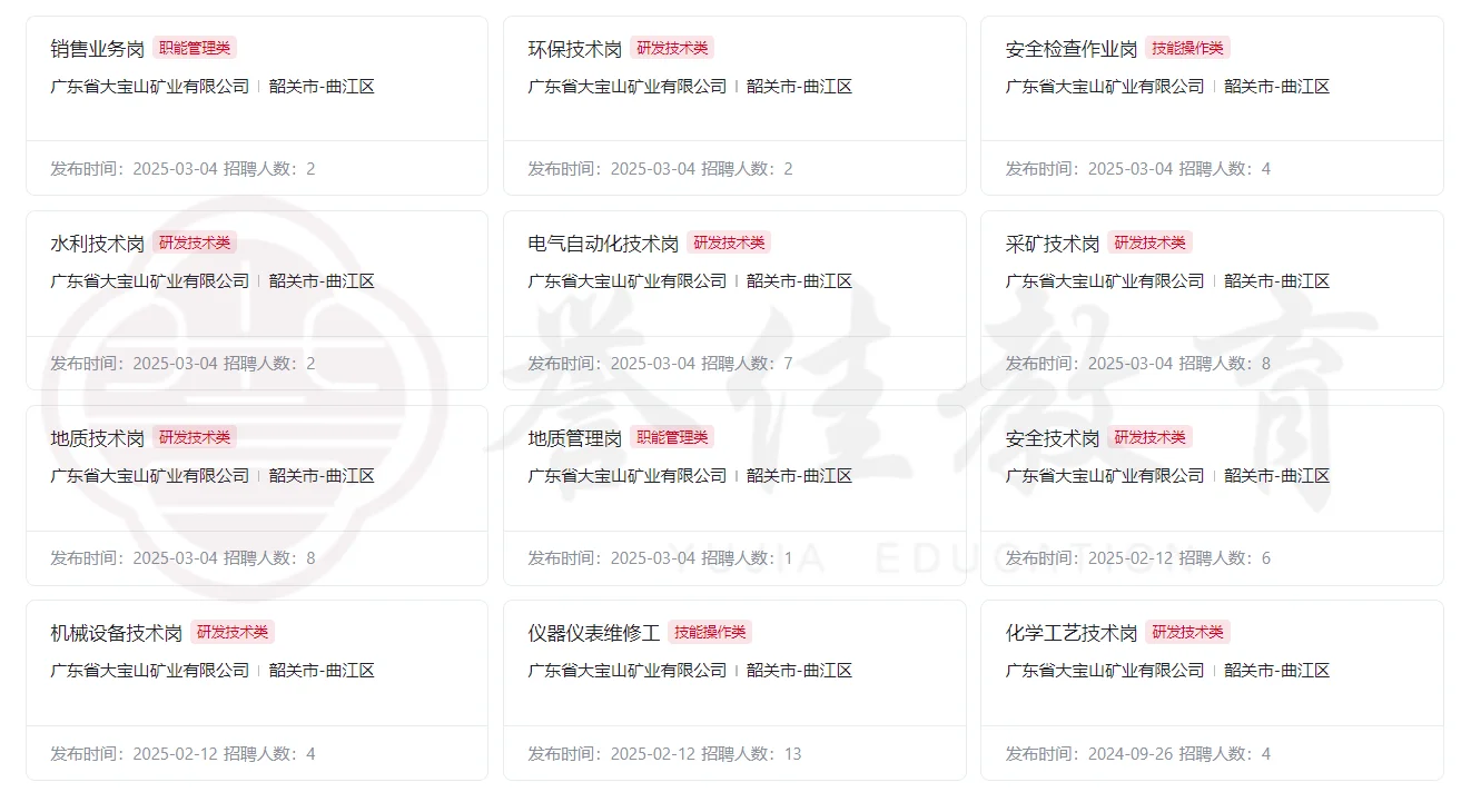 韶关大宝山矿招90人！行政等多专业有岗