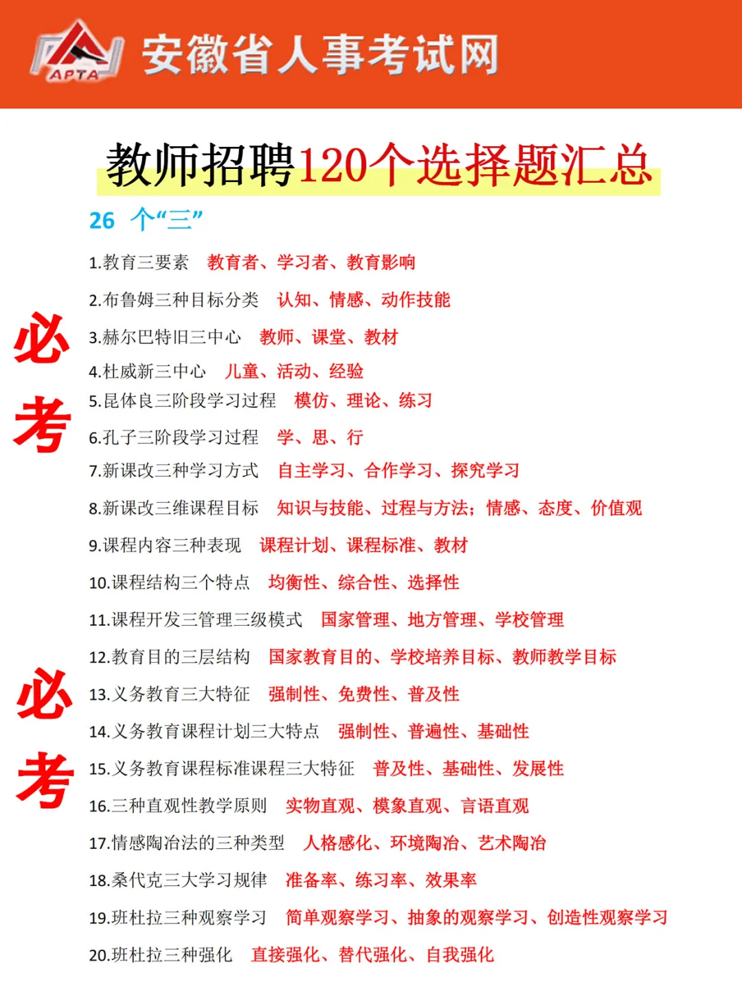 别裸考！3.30安徽教师编就这8页纸，熬夜背！