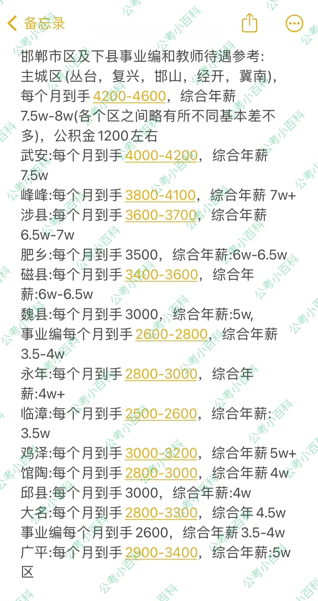 邯郸各地区编制工资待遇❗️人才引进可参考❗️