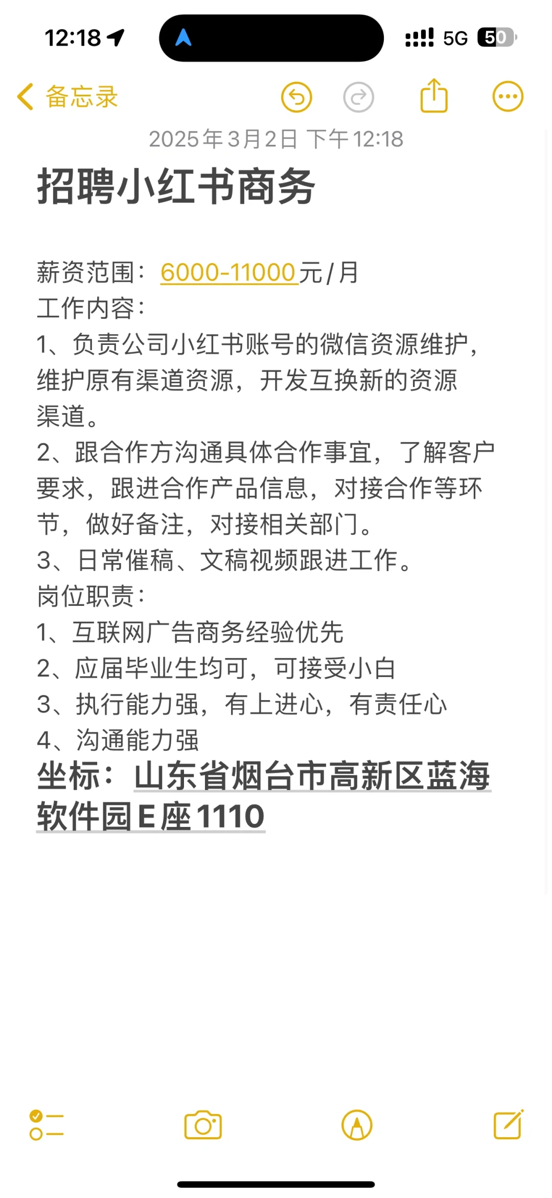 坐标烟台，招同事搭子！接收小白