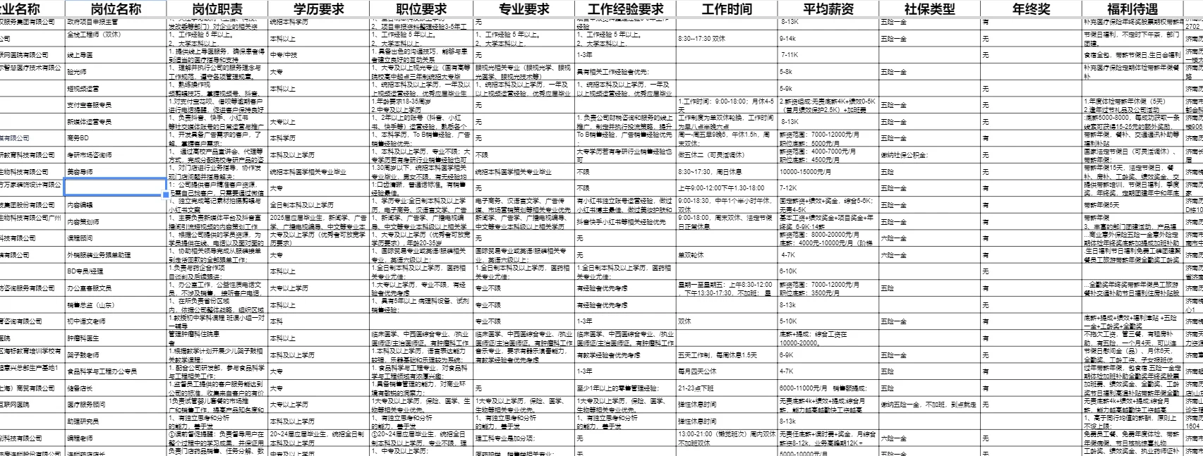 济南找工作各大公司在招岗位，可筛岗推荐