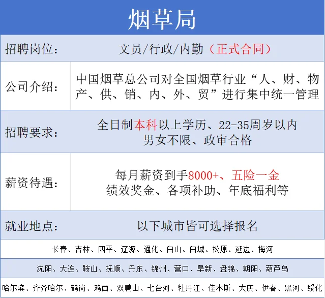 烟草局 正式合同 周末双休