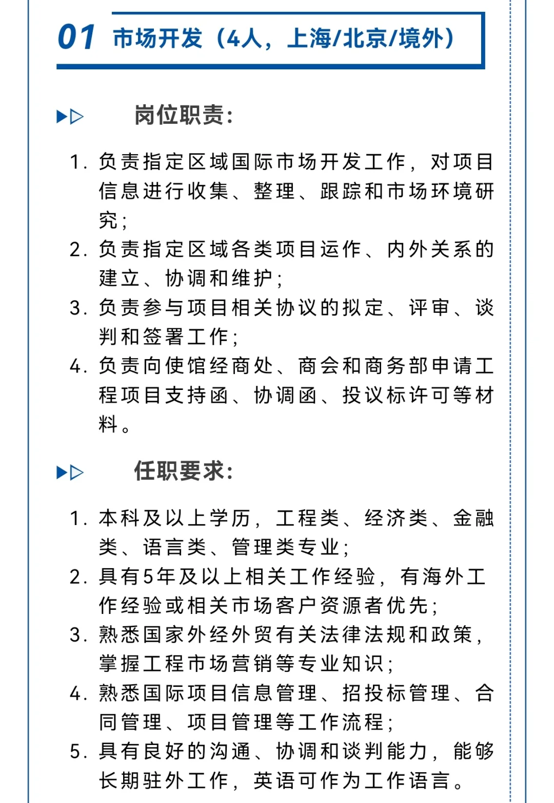 央企子公司海外岗位招聘