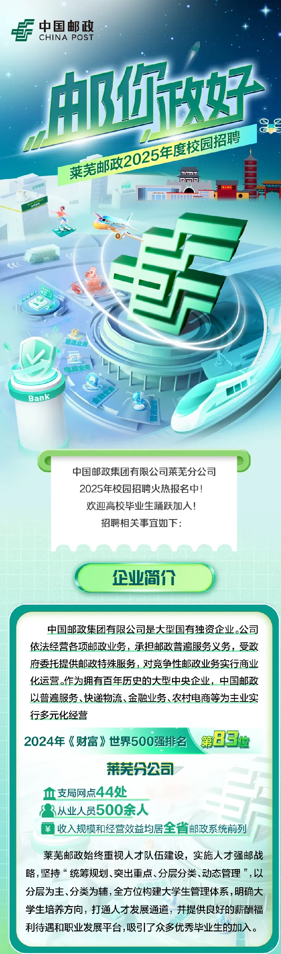 莱芜区邮政开始招聘