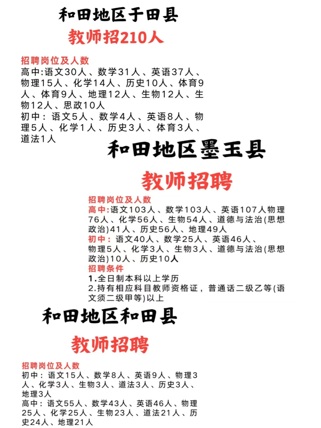 25新疆和田教招招录1910人！预公告出来啦！