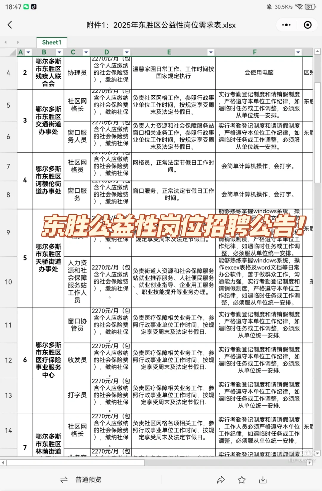 就业新契机✨ 东胜139个公益岗开招啦