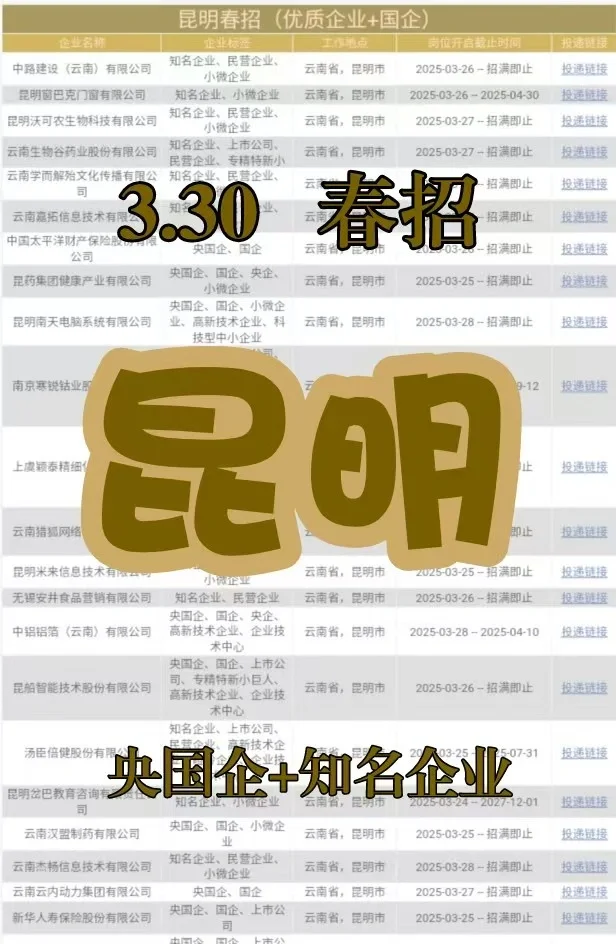 昆明春招🎍疯狂捞人，抓紧投哦✨