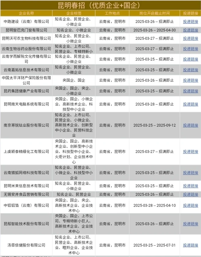昆明春招🎍疯狂捞人，抓紧投哦✨