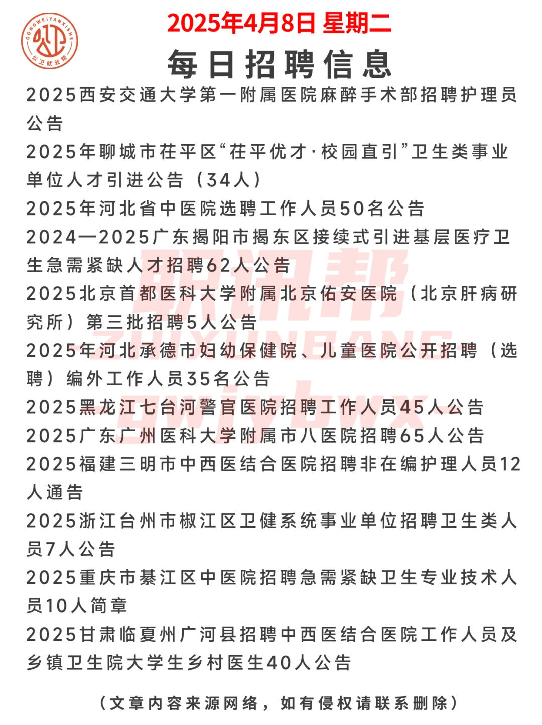 公卫就业 医学就业--2025年4月8日