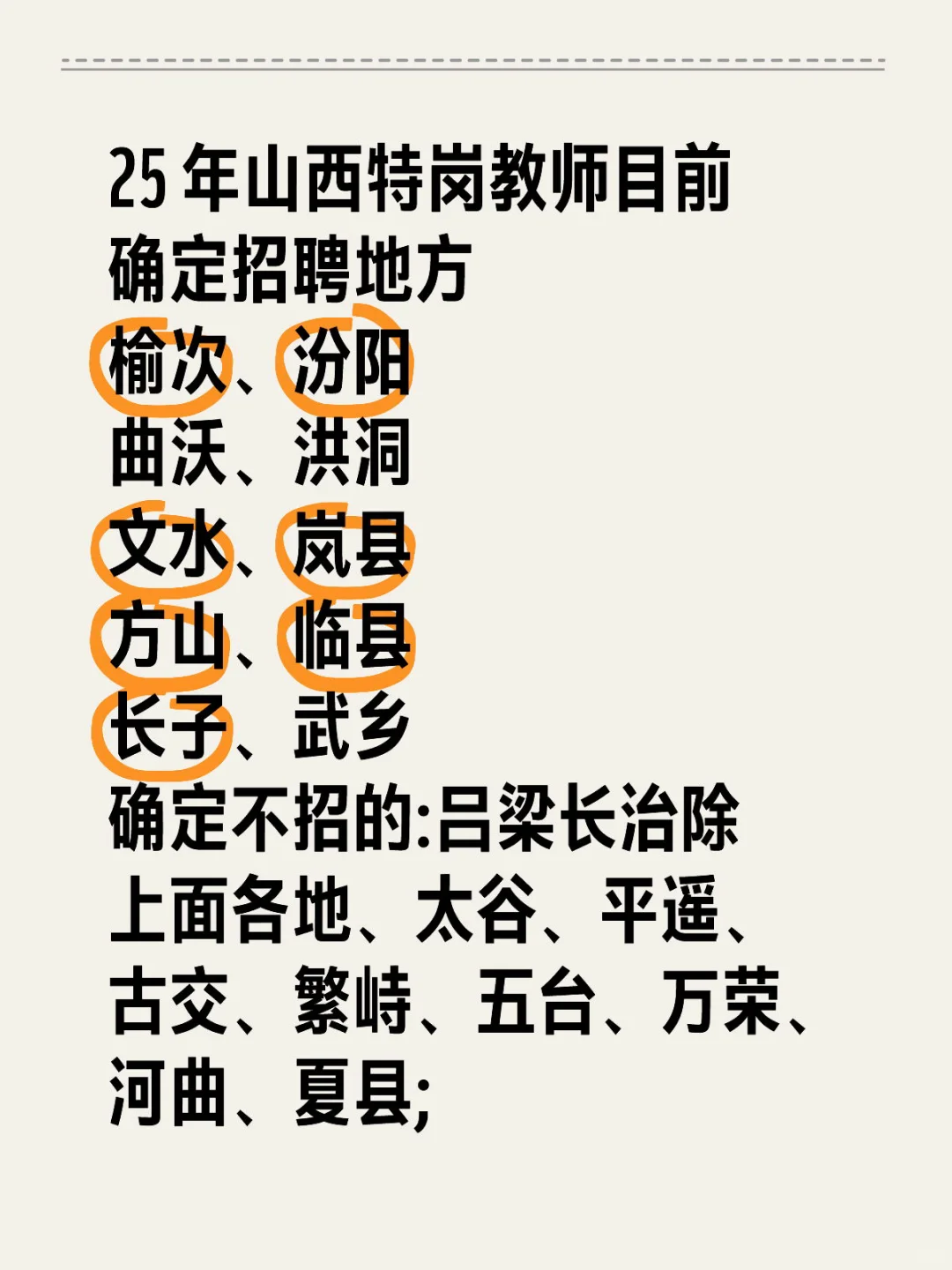 山西特岗已经确定的招聘县市