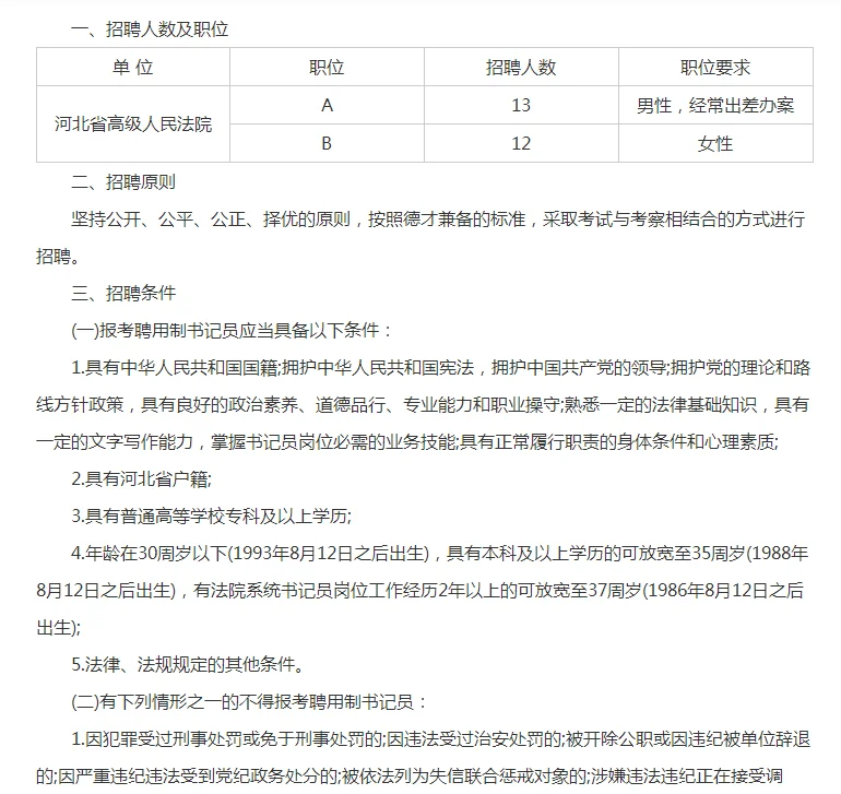 24年河北招录高级人民法院聘用制书记员25人