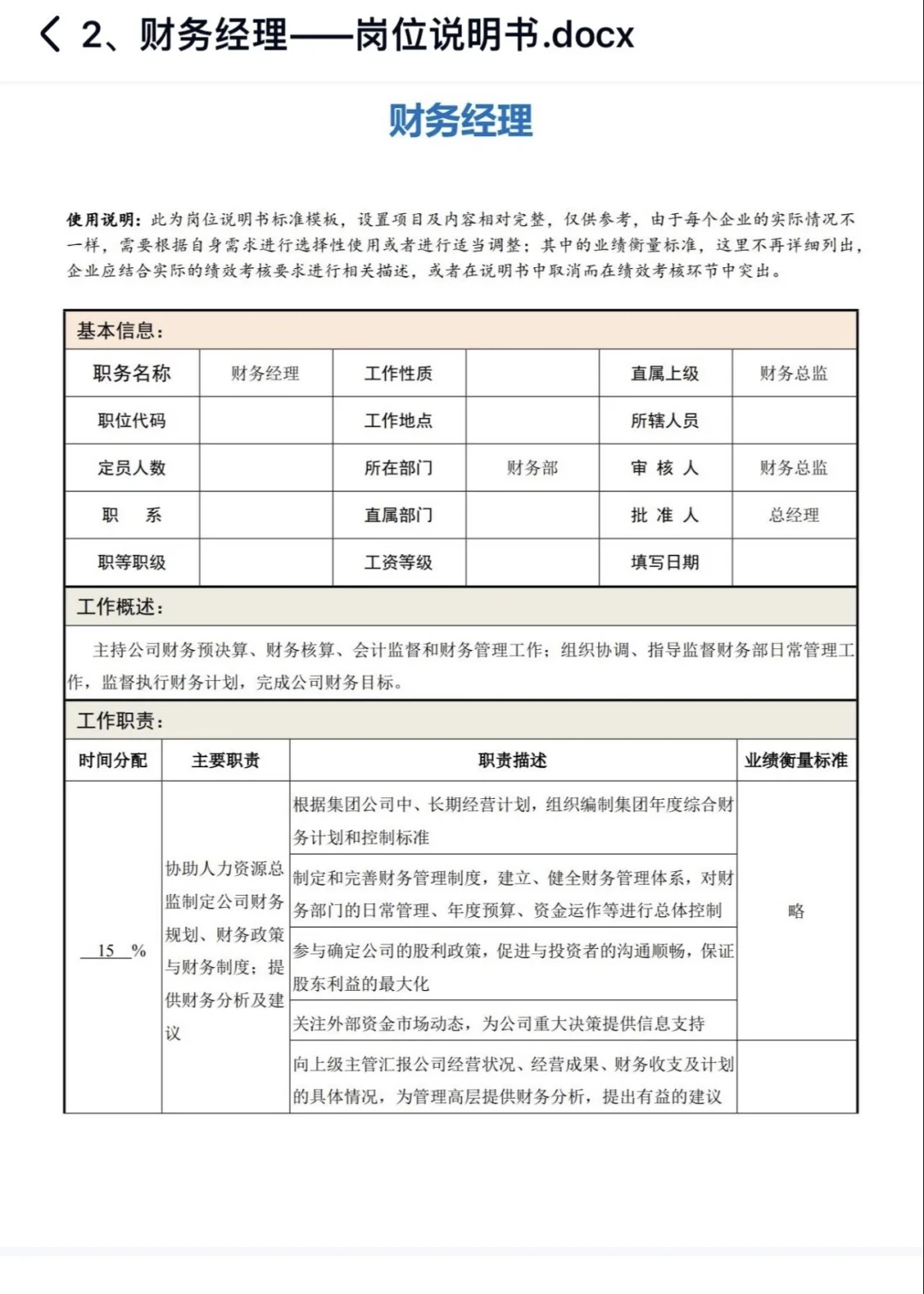 公司各岗位职责说明书#岗位职责#岗位说明书