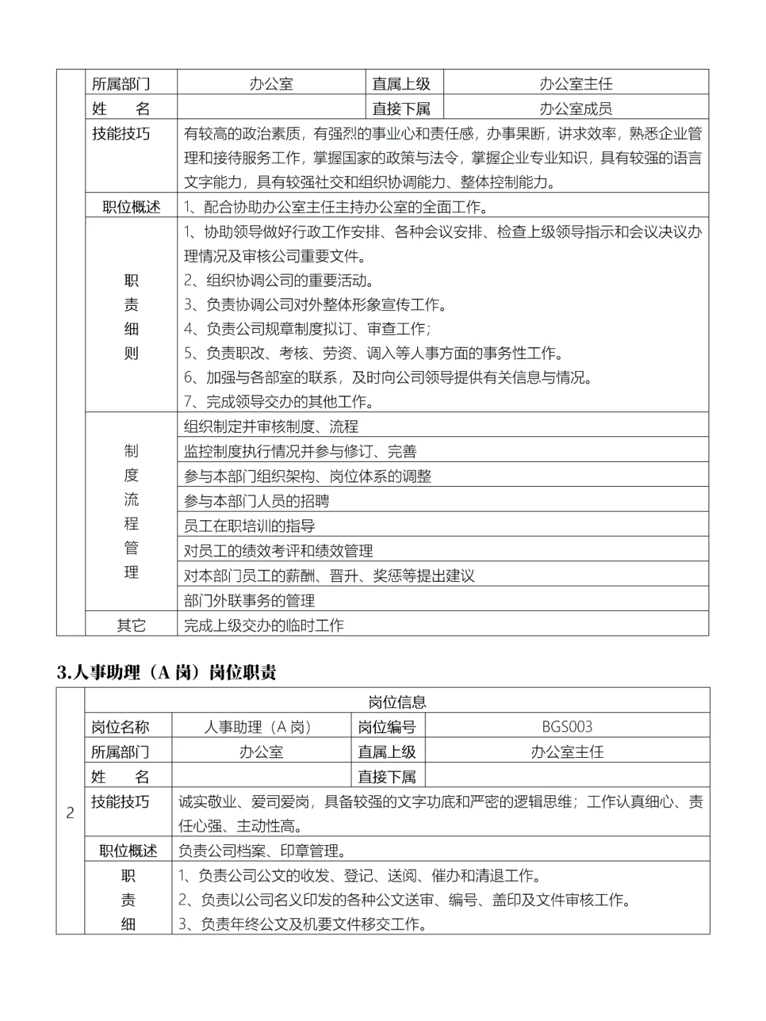 办公室岗位职责