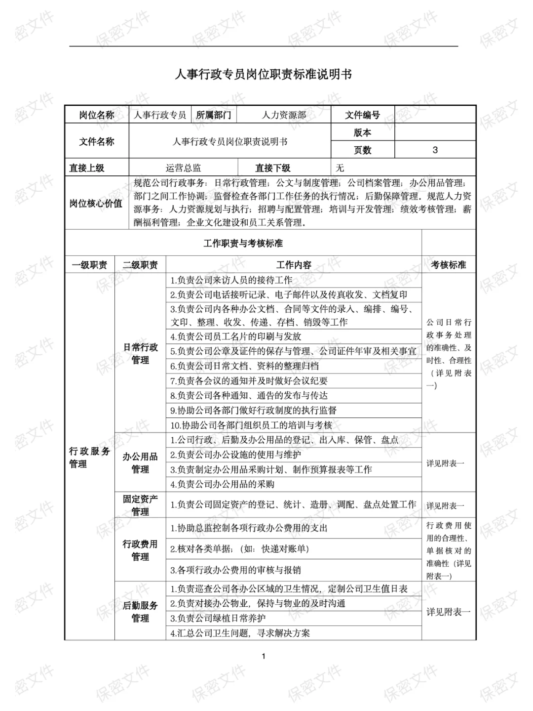 人事行政专员岗位职责标准说明书