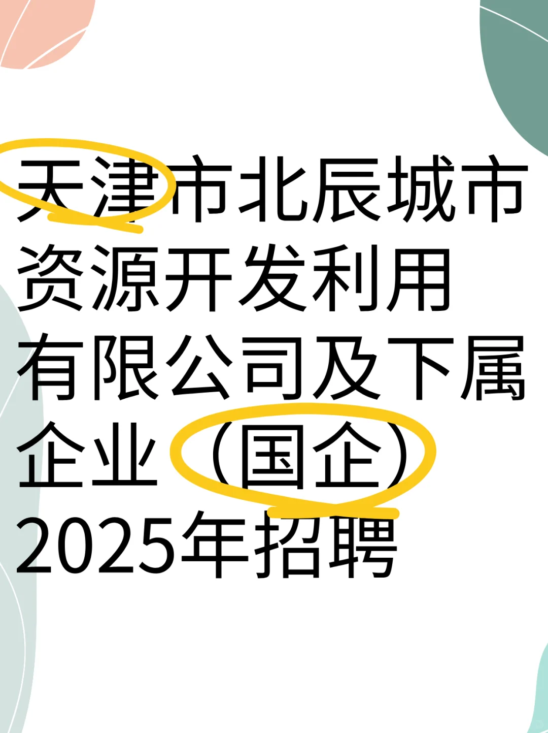 天津北辰城市资源开发利用有限公司2025招聘