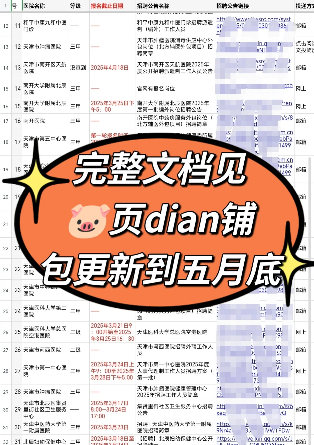 天津正在进行招聘的30家医院