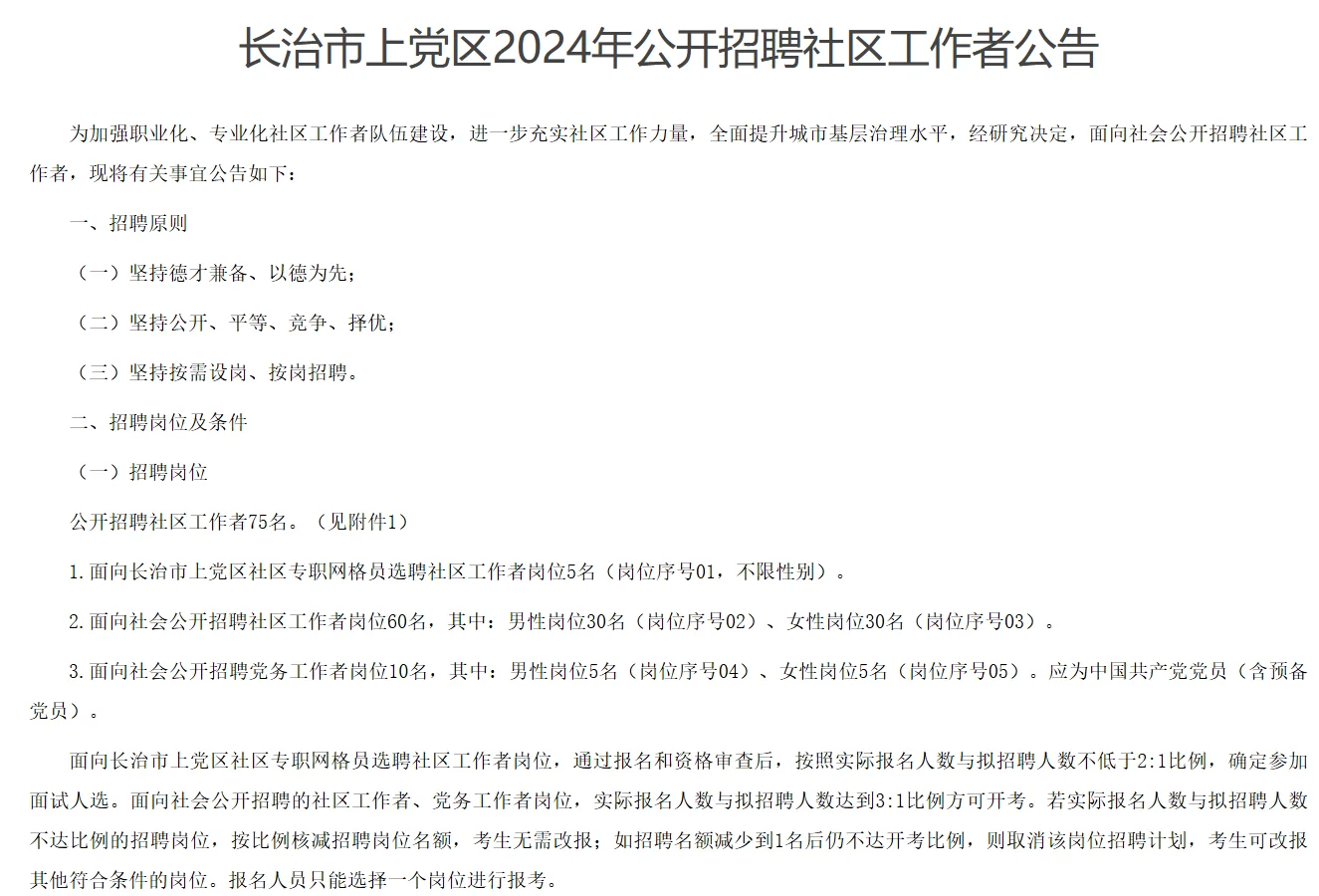 长治市上党区社区工作者招聘来袭！📢