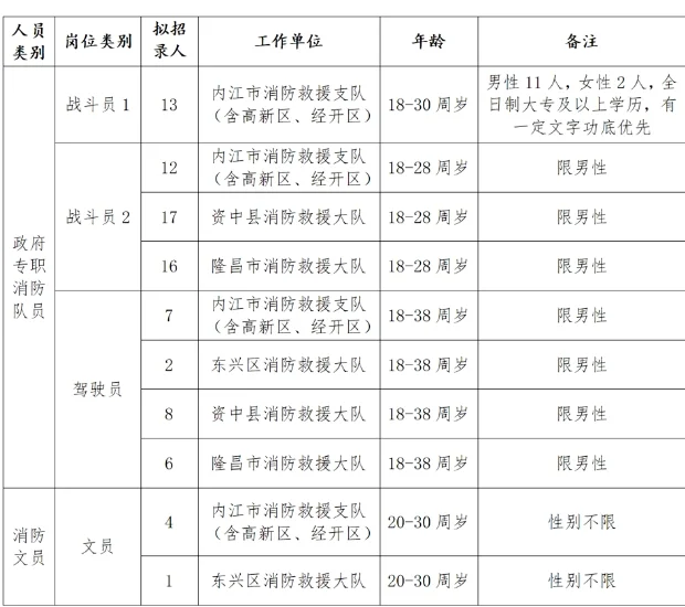内江市消防救援支队公开招聘