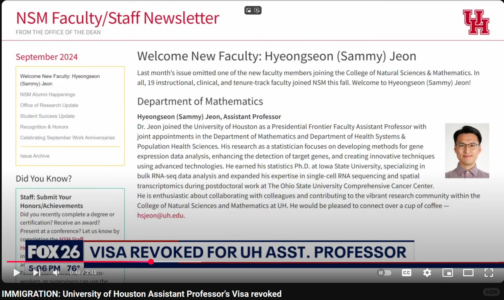 新教授刚入职就被吊销签证！