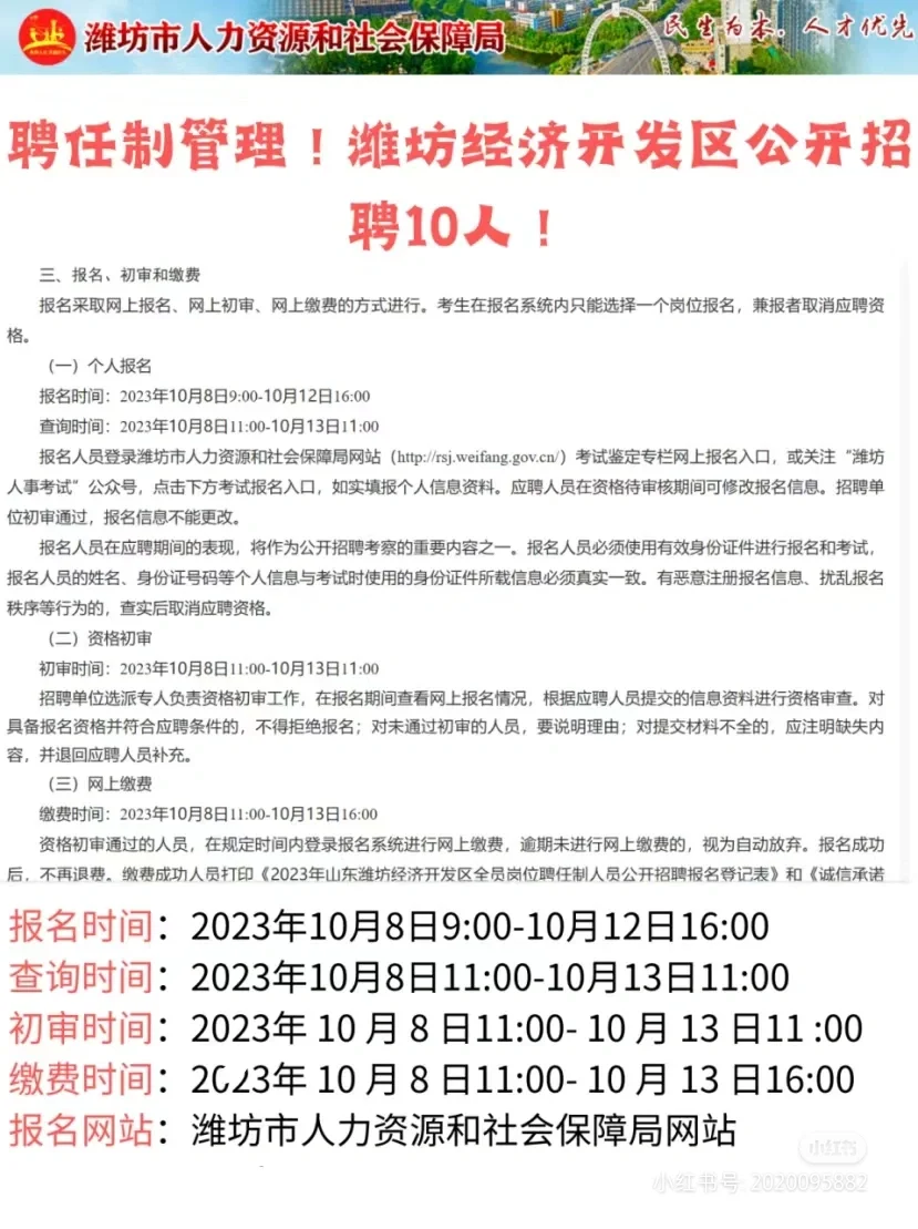 聘任制管理!潍坊经济开发区公开招聘10人