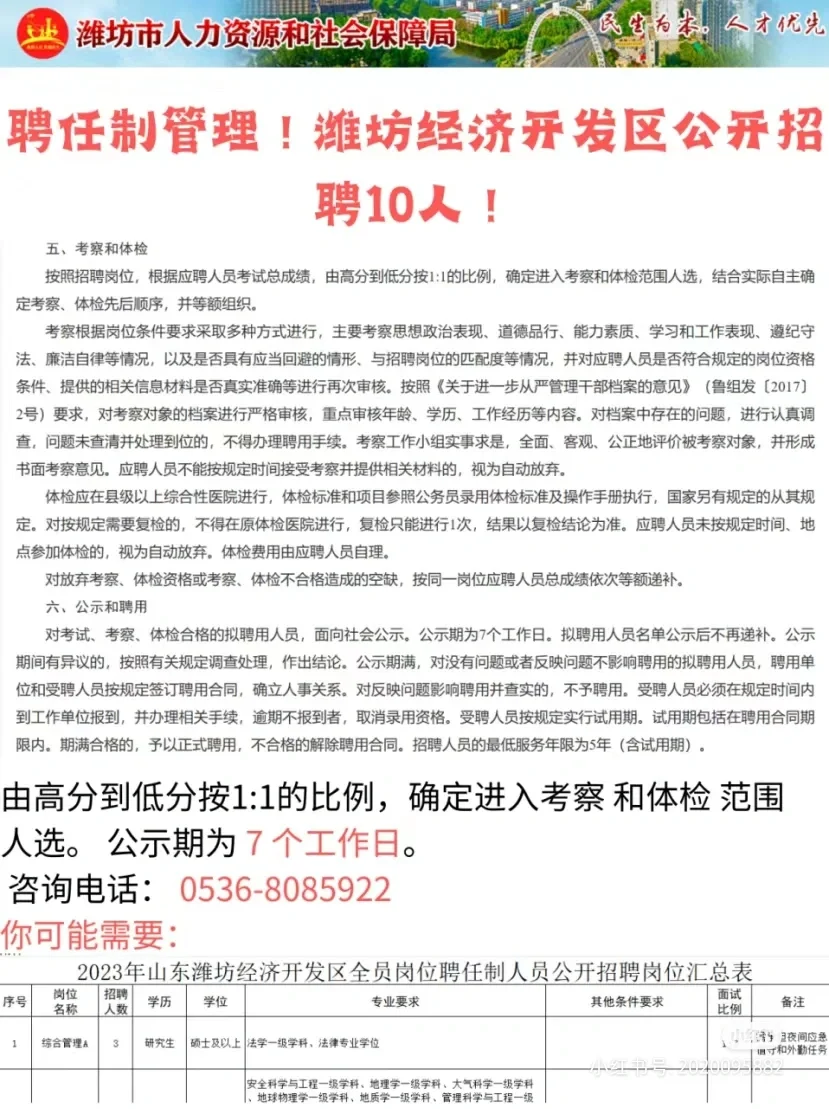 聘任制管理!潍坊经济开发区公开招聘10人