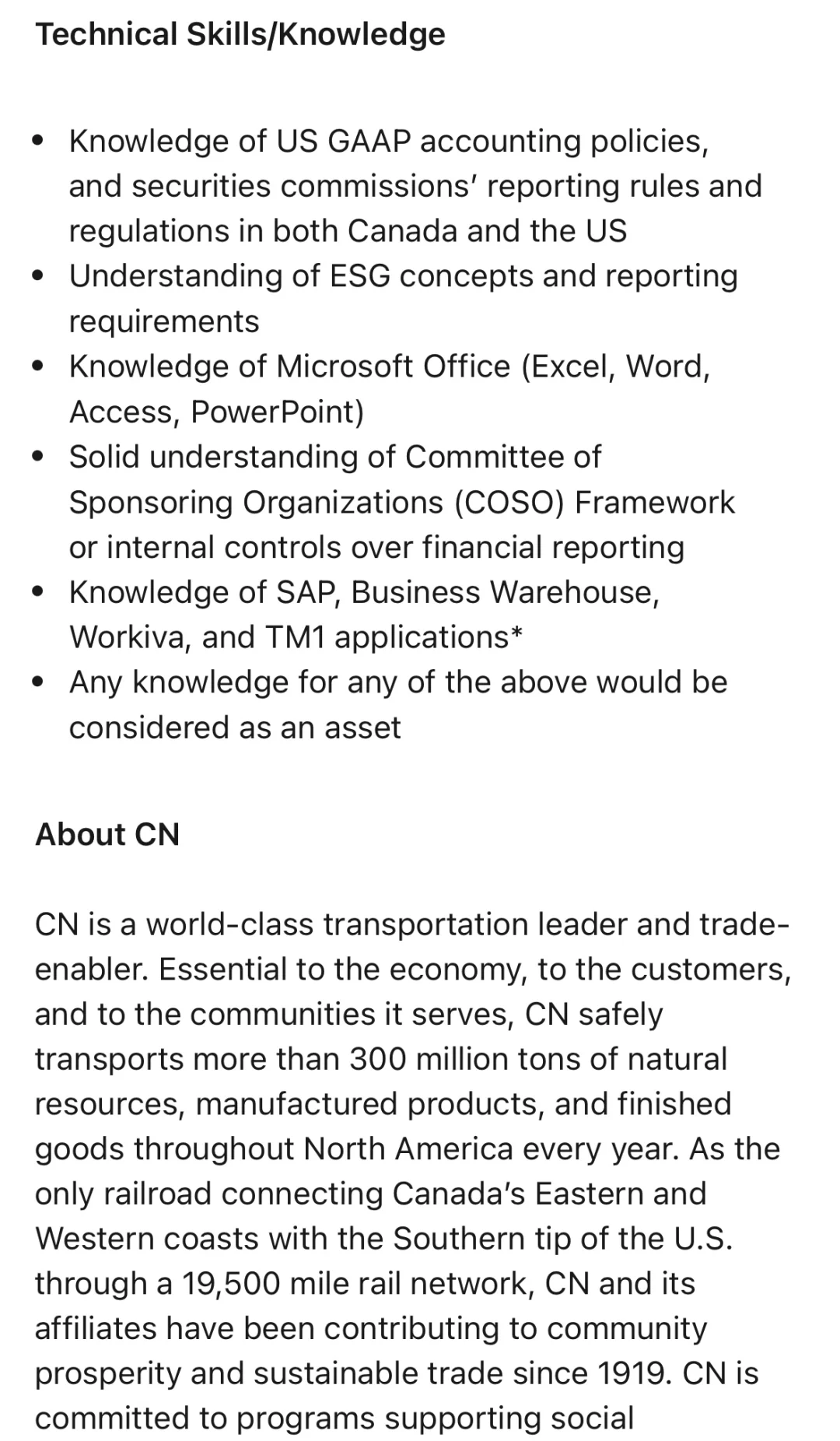 北美财务会计招聘公告解析之🇨🇦铁路局CN