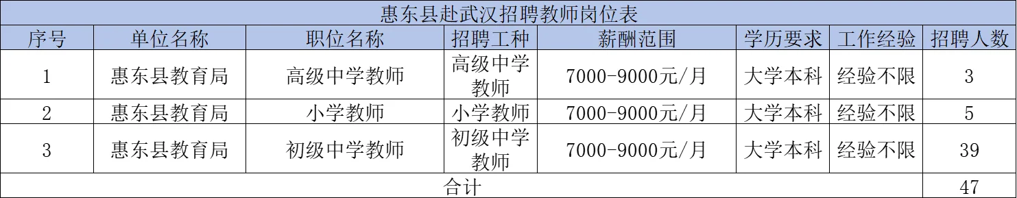惠州赴武汉招聘教师796人含岗位招聘人数！