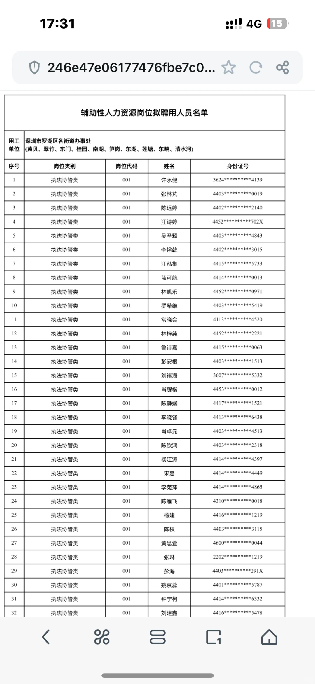罗湖区街道办的拟录取人员名单