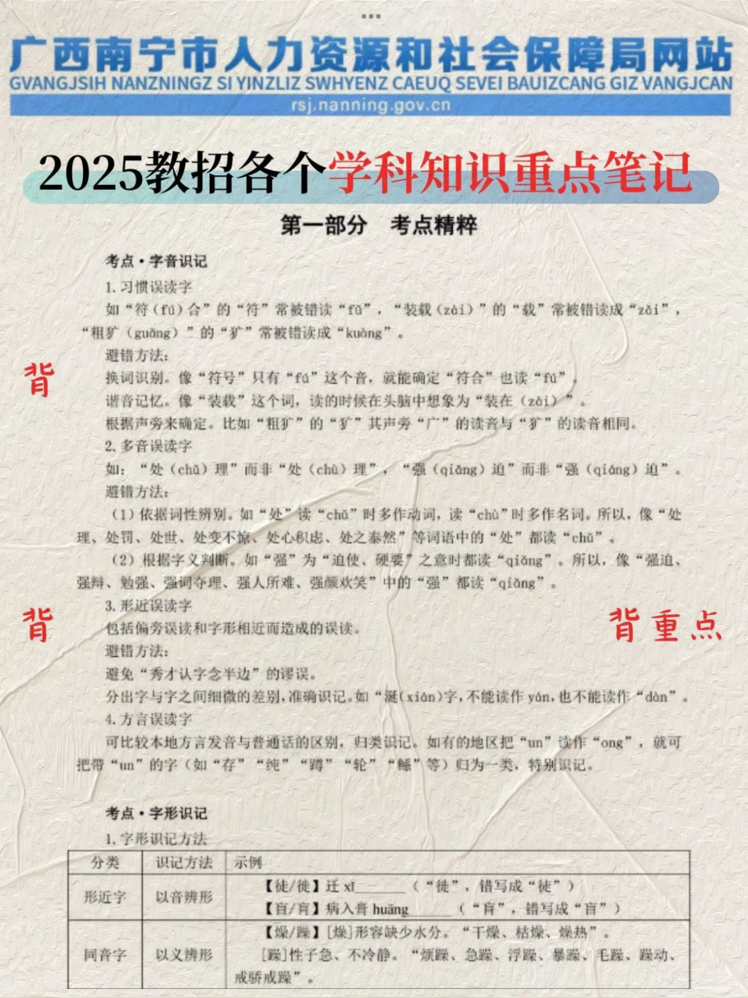 5.10南宁教师招聘，就这11页纸，背完90➕