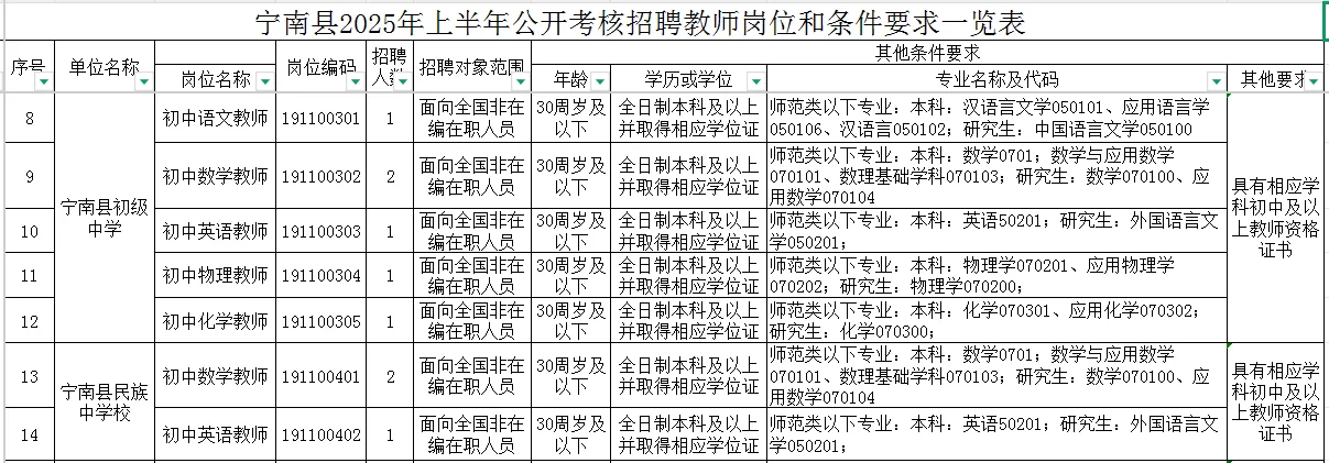 宁南县招聘编制老师啦