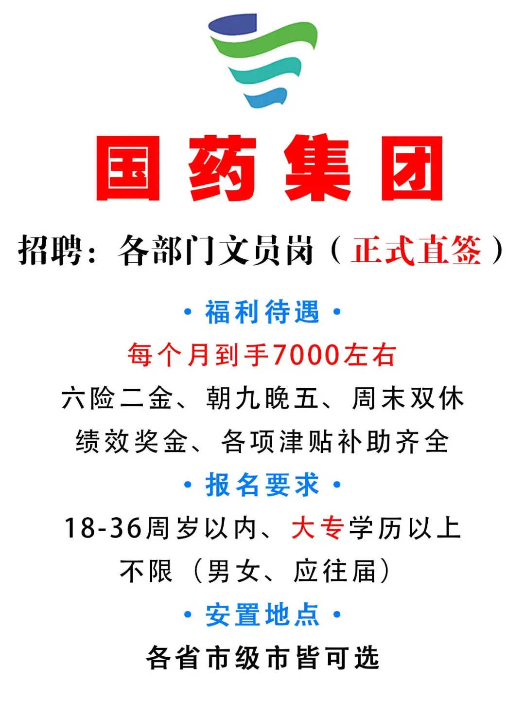 国药招人，不限男女！