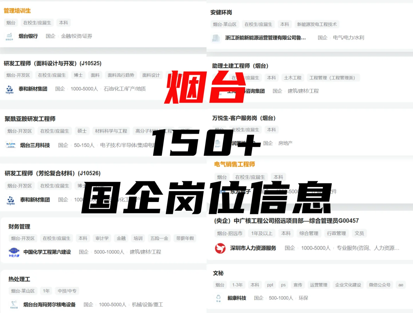 烟台国企新发布的岗位信息