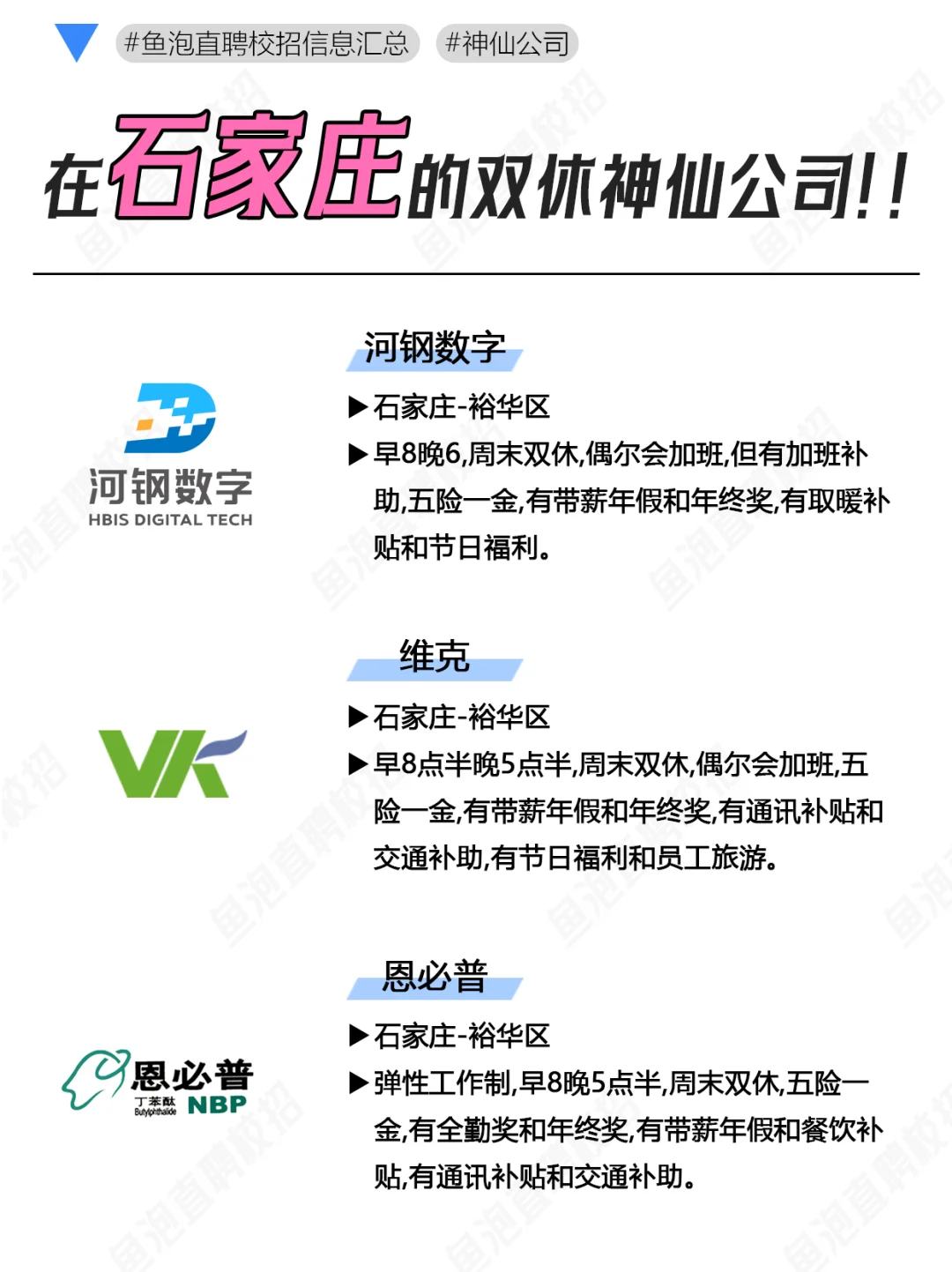 在石家庄推荐应届生去的神仙公司合集！