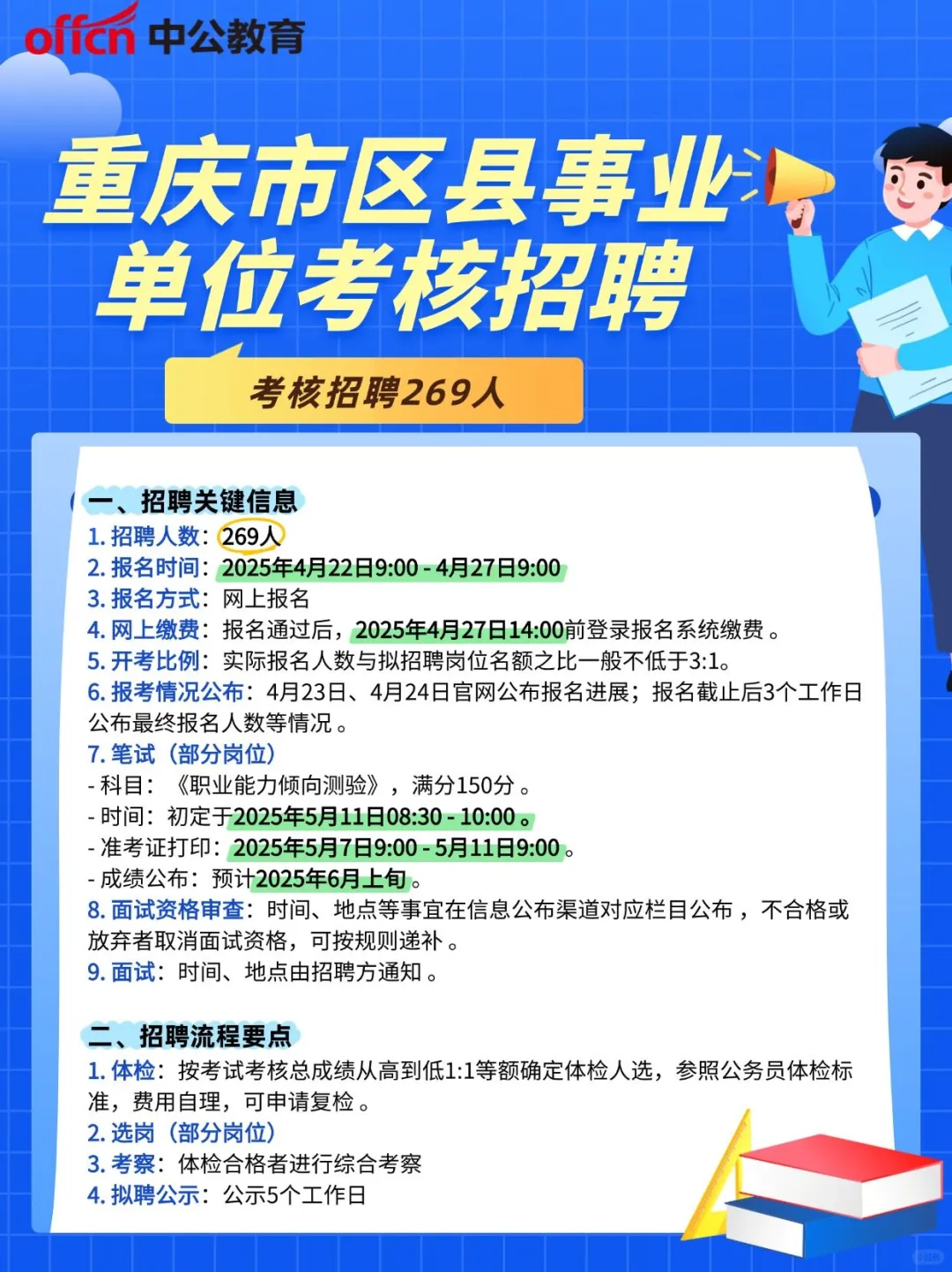 📣重庆市区县事业单位考核招聘269人