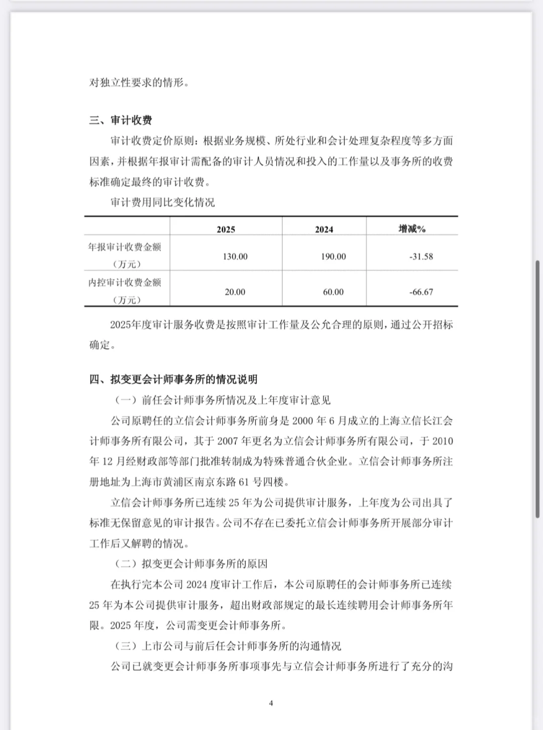 审计费下降40%❗️这家上市公司辞立信聘…