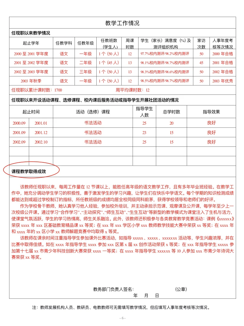 可照抄的一级教师职称评审申报表全套模版！