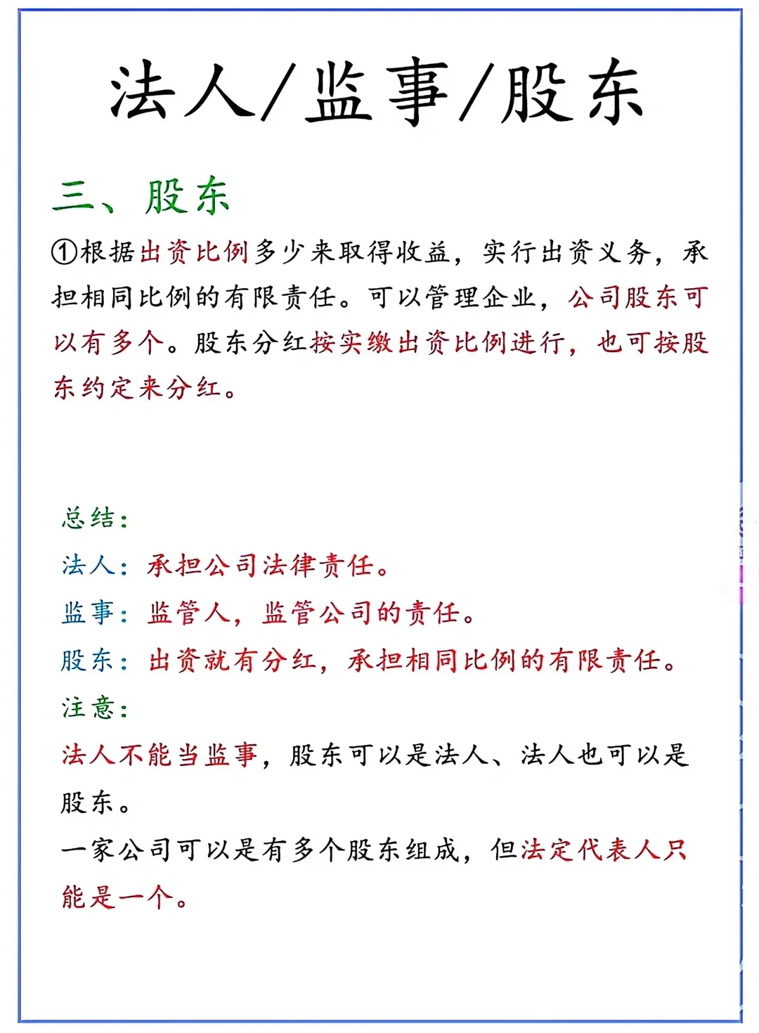 担任法人、股东、监事各自负责什么？