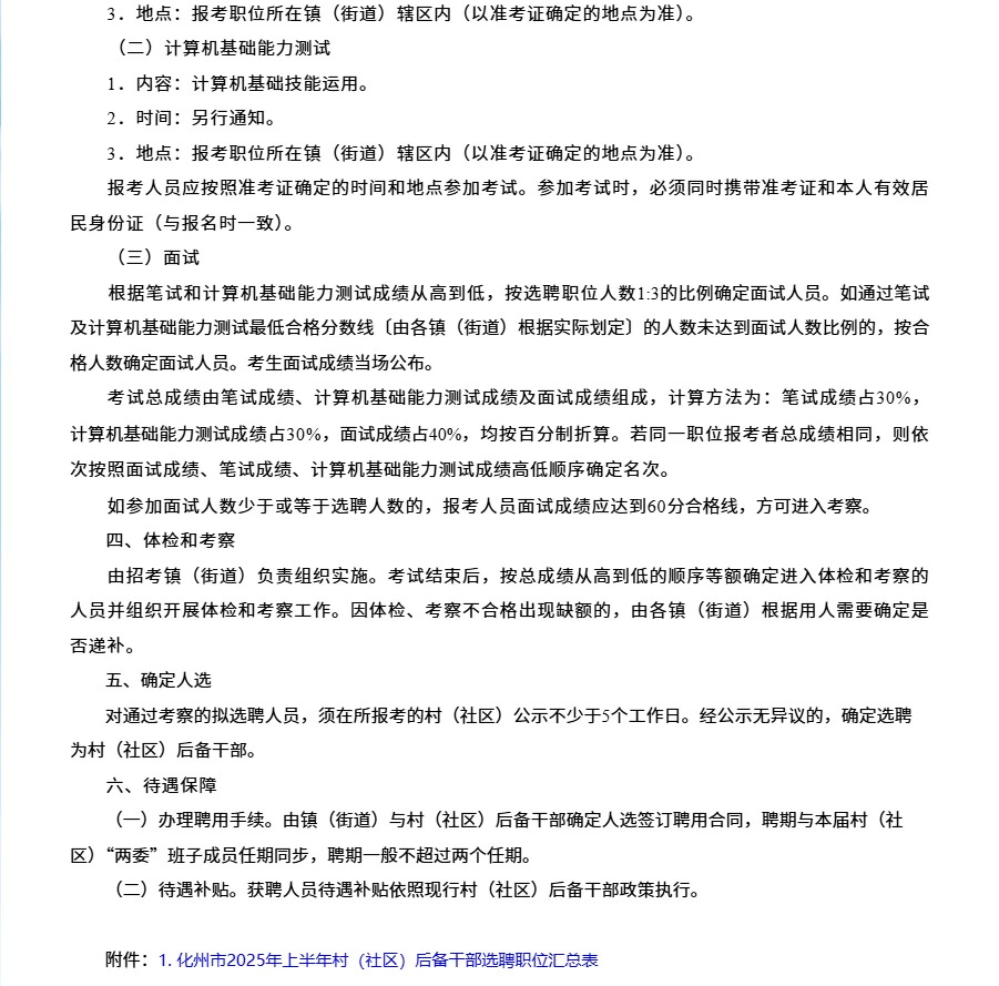 化州市村（社区）后备干部选聘104人！