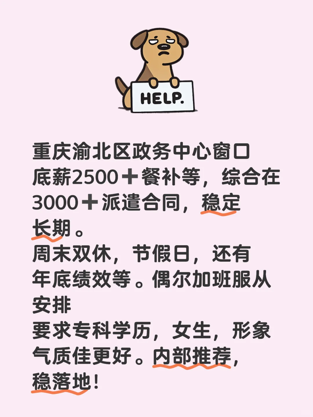 渝北政务窗口招人！！！