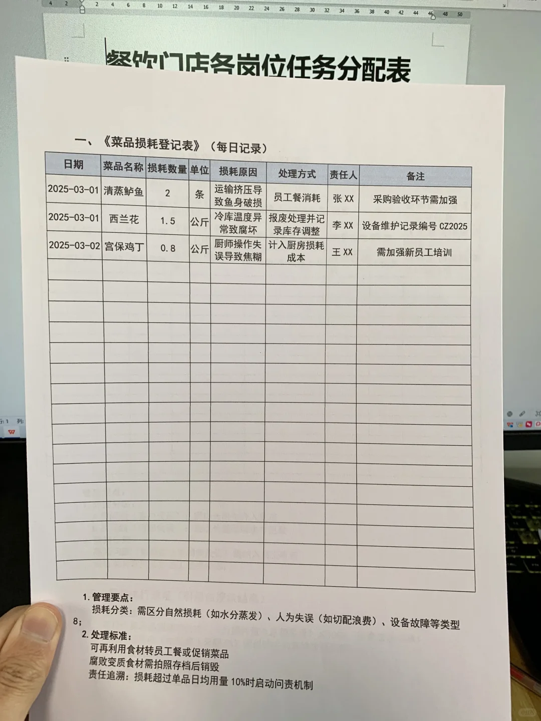 餐饮门店各岗位任务分配表（有全套电子版）