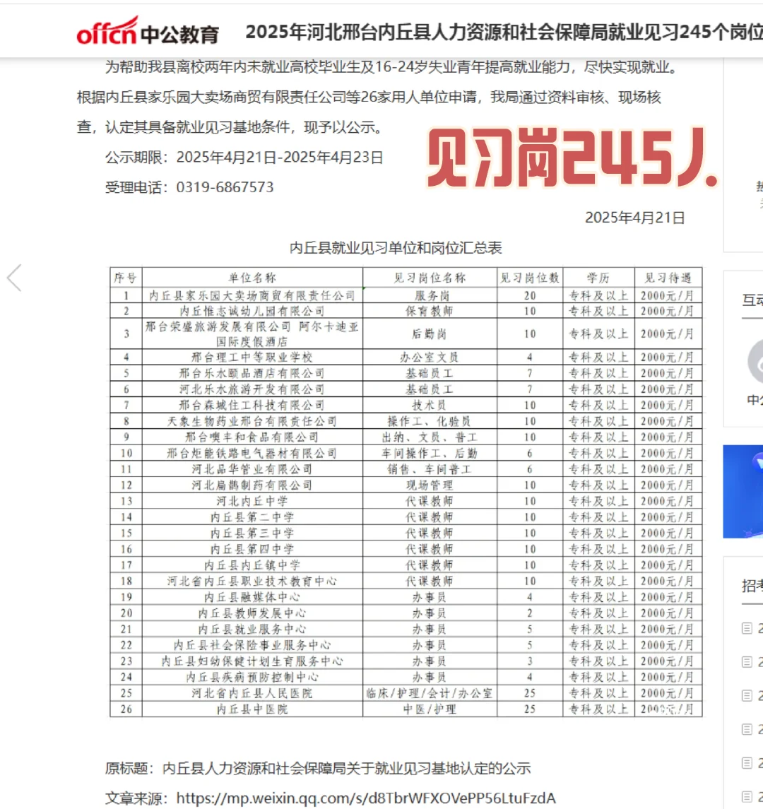 邢台内丘招聘来啦！！！大专🉑报