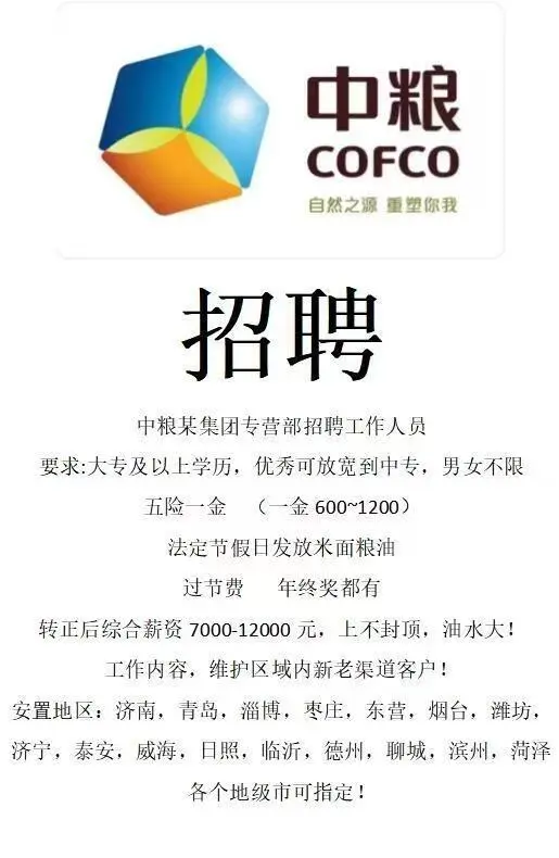 中粮某集团专营部招聘工作人员