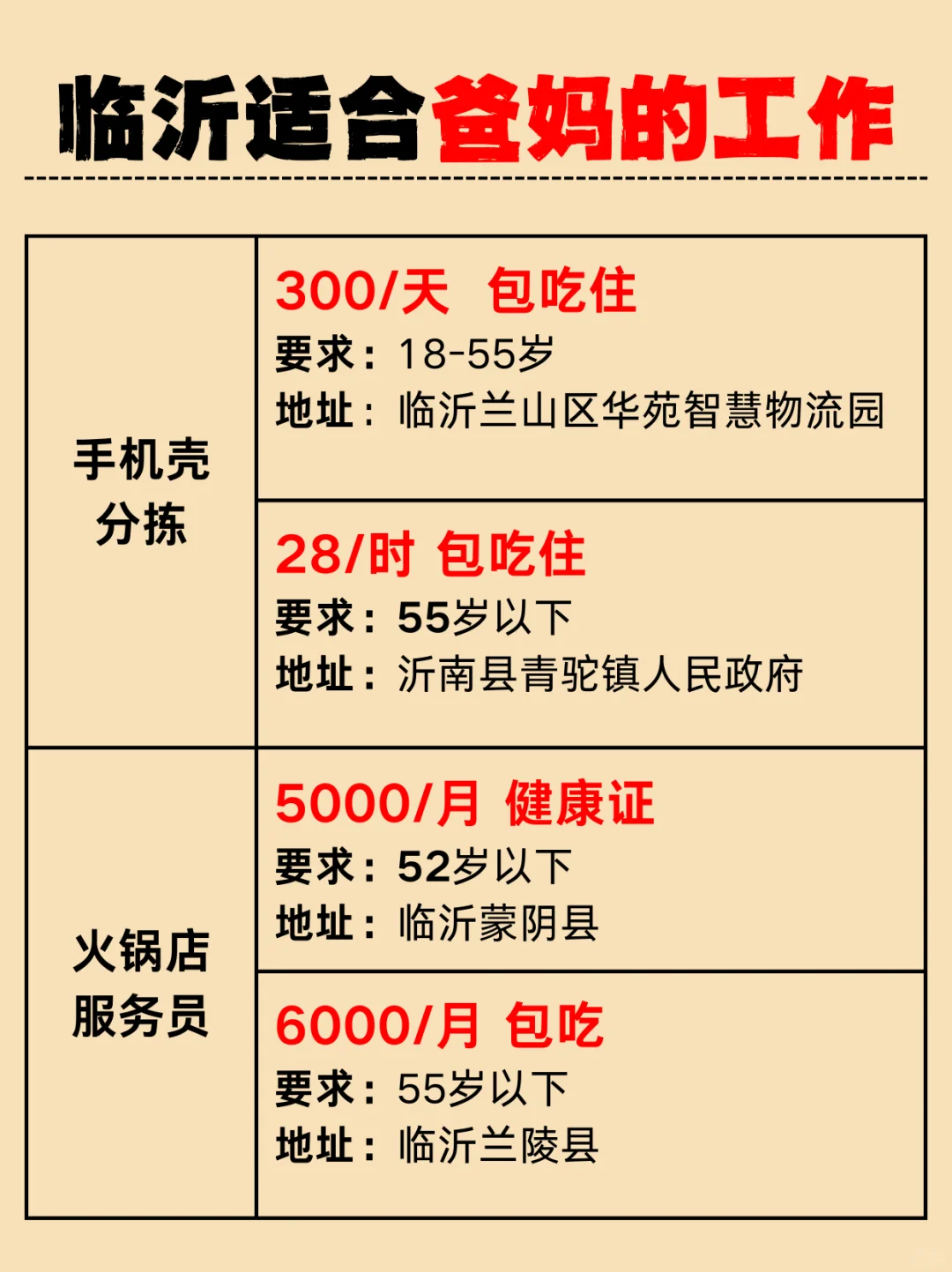 在临沂50多岁的爸妈可以做什么工作