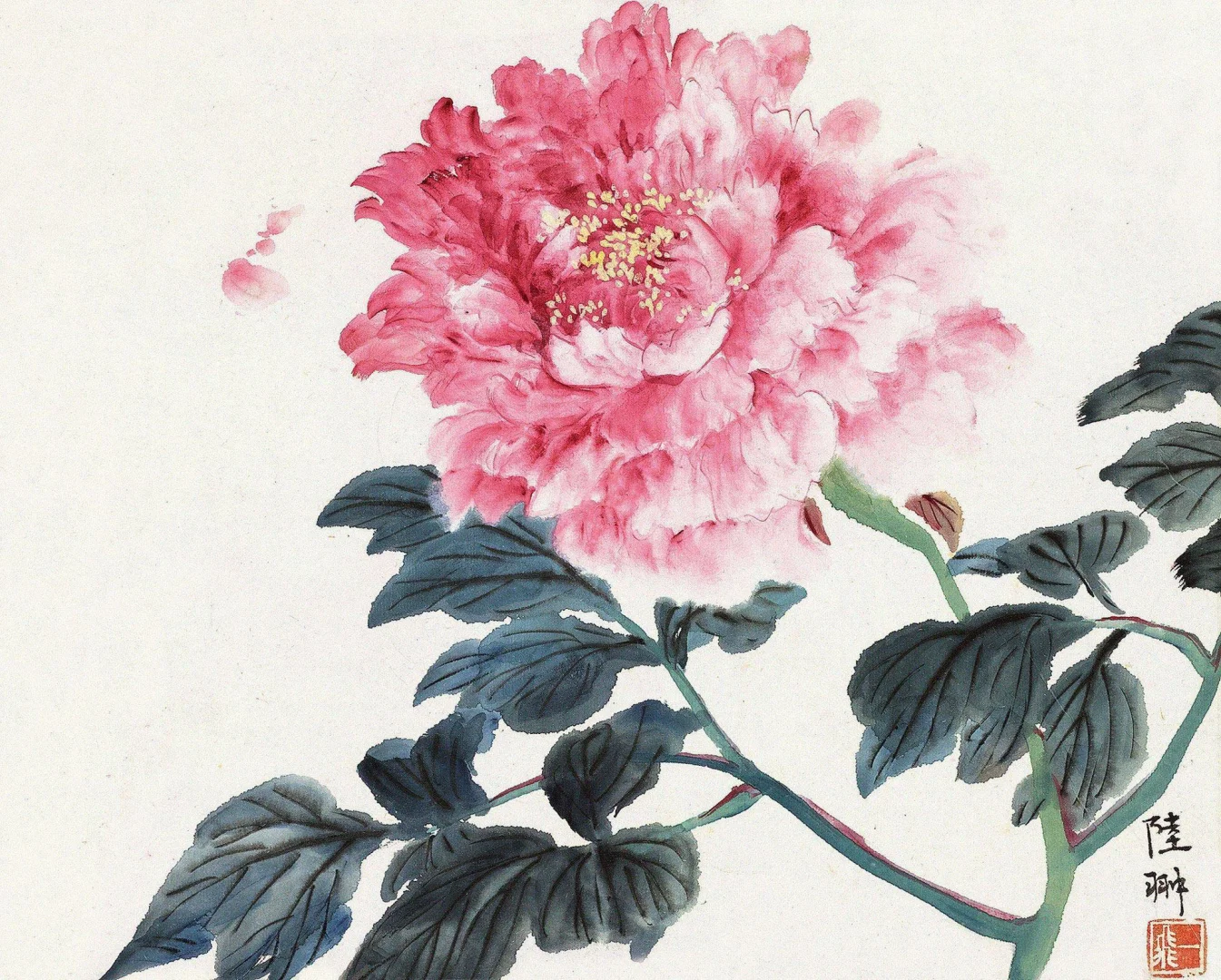 【陆抑非 花鸟动物画牡丹欣赏】