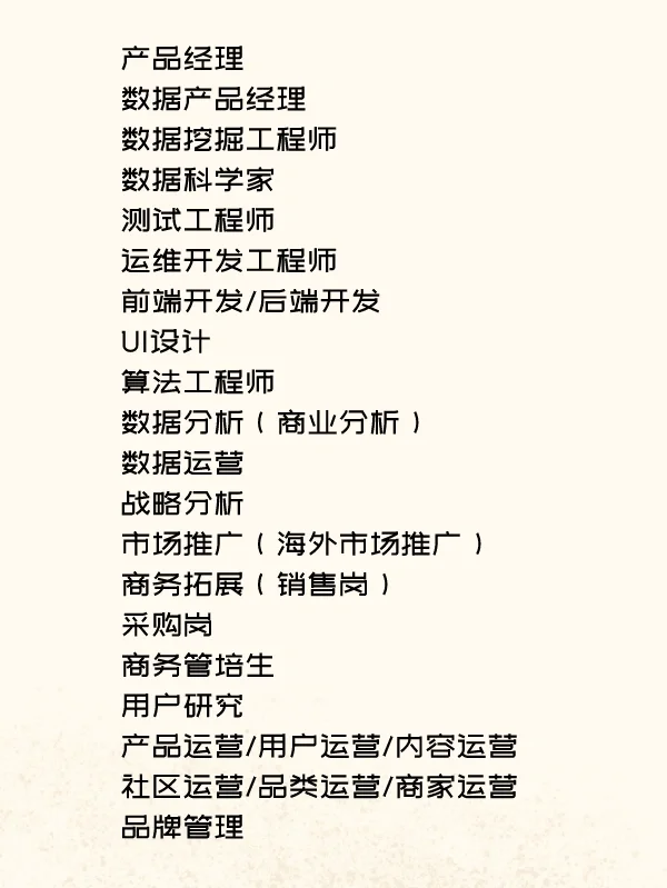 互联网公司岗位大全，让你职位选择有参考