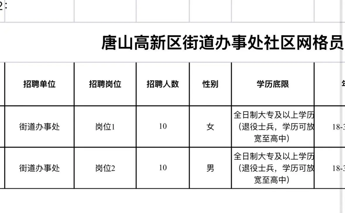 唐山高新区街道办招网格员