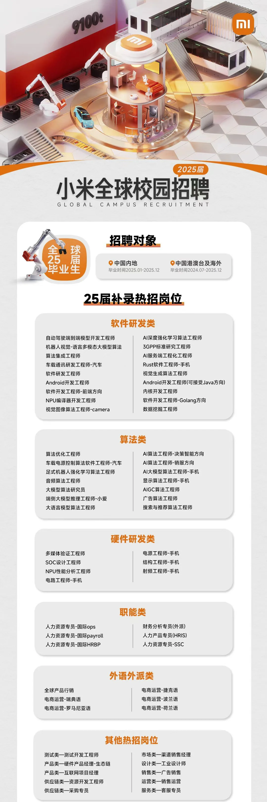 小米25春招热招岗位，hc特别多